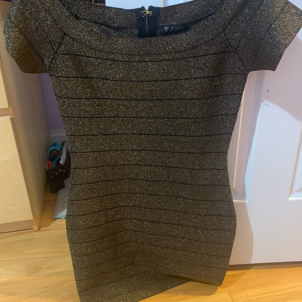 Guess Gold glitter bandage maxi dress